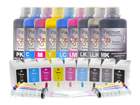 Epson Stylus Pro 3800 Refillable ink cartridge 250ml starter kit T5801-T5809 with pigment ink
