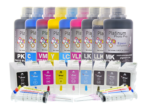 Epson Stylus Pro 3880 Refillable ink cartridge 250ml starter kit T5801-T5809 with pigment ink