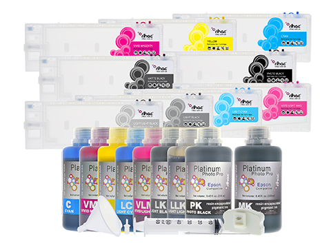 Epson Stylus Pro 4880 Refillable Ink Cartridge 250ml Starter Kit T6061-T6138 with Pigment Ink