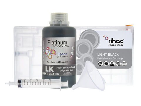 Epson Stylus Pro 4900 Light Black LK refillable ink cartridge Starter Kit T6537 with 250ml Pigment Ink