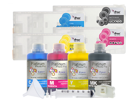Epson Stylus Pro 7450 Refillable Ink Cartridge 250ml Starter Kit T6122-T6128 with Pigment Ink