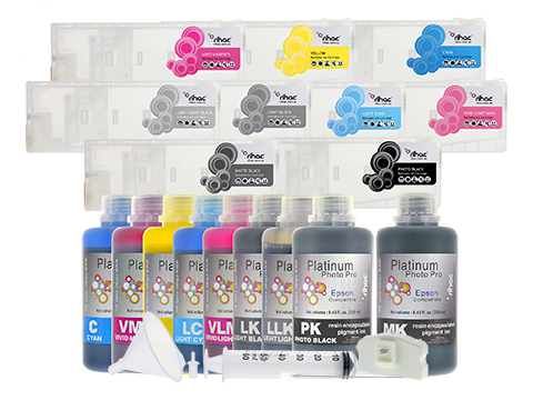 Epson Stylus Pro 9880 Refillable Ink Cartridge 250ml Starter Kit T6031-T6039 with Pigment Ink