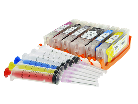 6 x PGI-670 & CLI-671 Empty Chipped Refillable Cartridges & Syringes