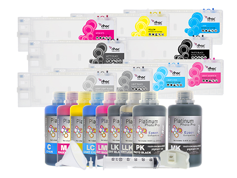 Epson Stylus Pro 4800 Refillable Ink Cartridge 250ml Starter Kit T6061-T6138 with Pigment Ink
