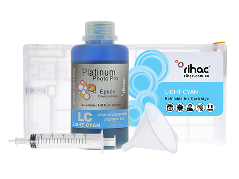 Epson Stylus Pro 4900 Light Cyan LC refillable ink cartridge Starter Kit T6535 with 250ml Pigment Ink