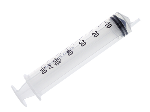 White 60ml plastic luer slip syringe